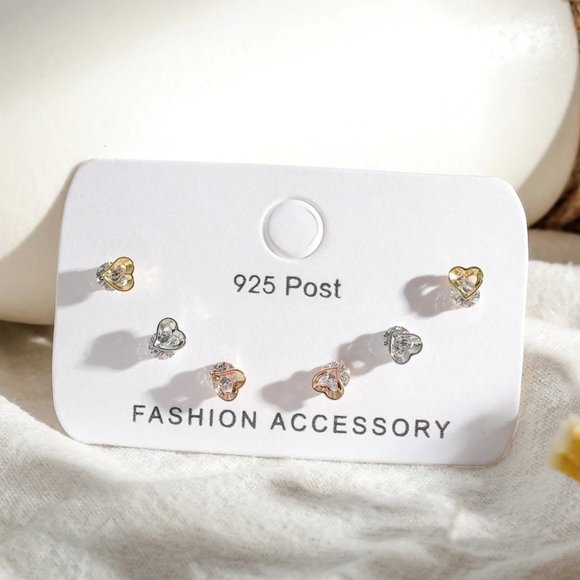 [3 Pairs] 925 Sterling Silver Diamond Earrings K - Picture 5 of 7